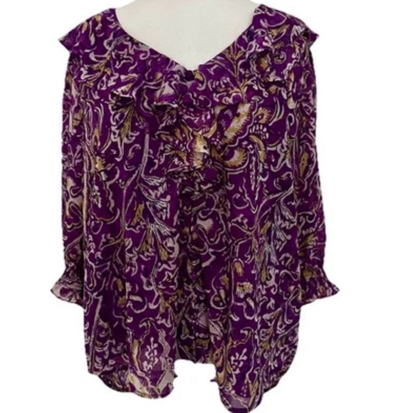 Lauren Ralph Lauren Tops - Lauren Ralph Lauren Top & Cami Purple XL/TG Floral Chiffon Ruffle SemiSheer Boho